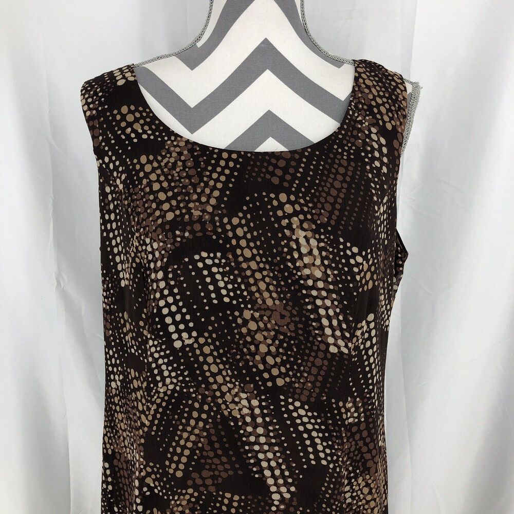 Studio I Brown Dot Sleeveless Lines A Line Maxi Dress 12